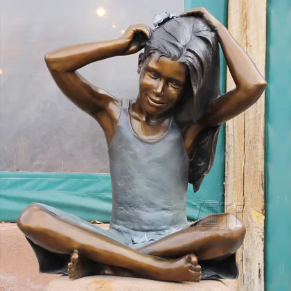 Factory Supply outdoor bronze girls sculpture sister statue