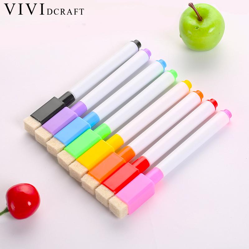 Vividcraft 8 pcs/lot Erasable Whiteboard Pen Dry Erase White Board Marker Eraser 8 Colors Office Easy Papelaria Pen for Children