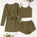 Women's 3 Piece Top Shorts Set with Robe