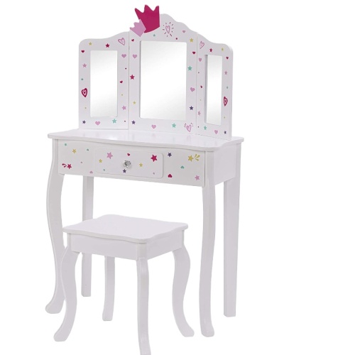 Tri-folding Mirror Desk for Girls Dressing Table