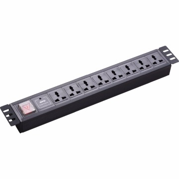 1.5UA 8Way Multiple Aluminum Alloy PDU with Overload Switch - Rack Mount Power Distribution Unit