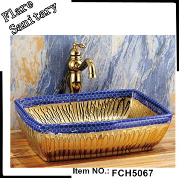 Hot sell rectangle golden design porcelain Art Basin