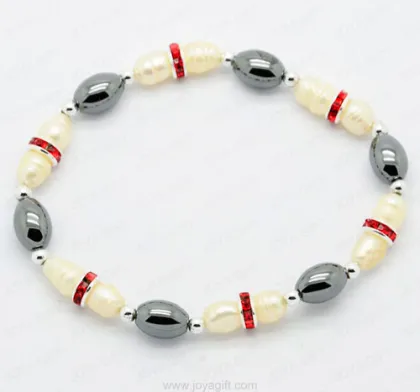 pearl hematite drum beads bracelet