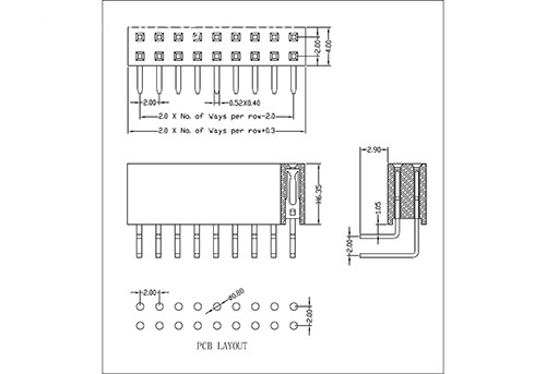 2.0 mm Female Header Dual Row Angle Type H6.35  FHDR05-XXDXXX