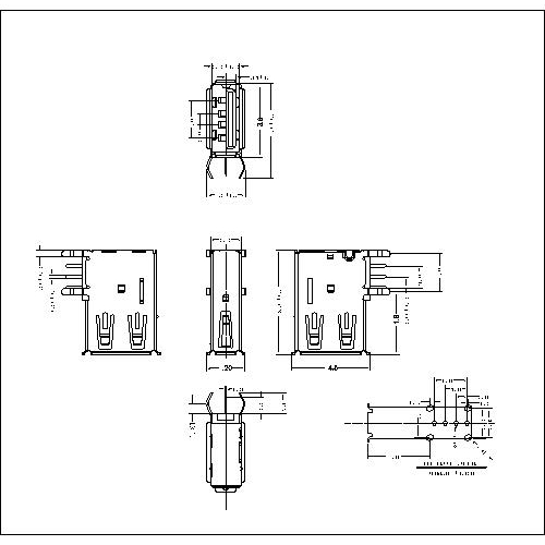 UAFR29 29-USB A Type Receptacle Angle Upright DIP body,Reverse type 