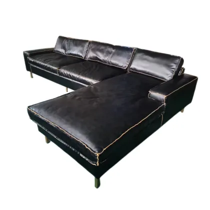 Luxury Customized Black Imperial Leather L Shape Sofa Set for Living Room