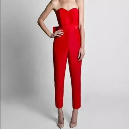 Modest Satin Wedding Jumpsuit with Detachable Skirt, Sweetheart Bowtie Prom Dress