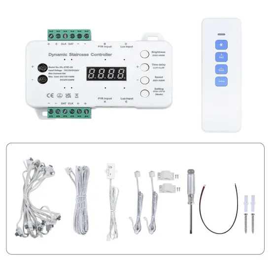 Wiring-Free Smart Stair Light Controller with Light Sensor, Remote Control, Dimmable PIR Motion Sensor for Staircase Illumination
