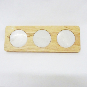 Round Marble Stone + Rectangle Wooden Base Cheese Board