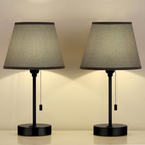 Set of 2 Black Small Nightstand Lamp