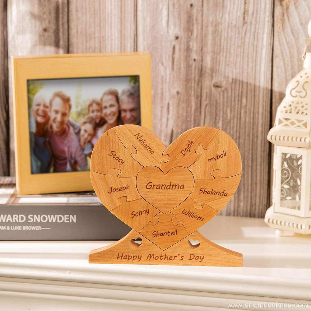 Personalized Wooden Heart Puzzle with Name Engraving from 1 to 8