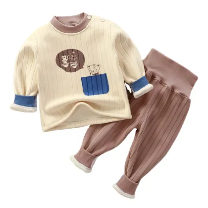 Plus Size Boys' Autumn Winter Velvet Pajamas with Shoulder Buckle