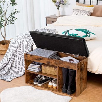 wooden shoe bench with cushion and drawers