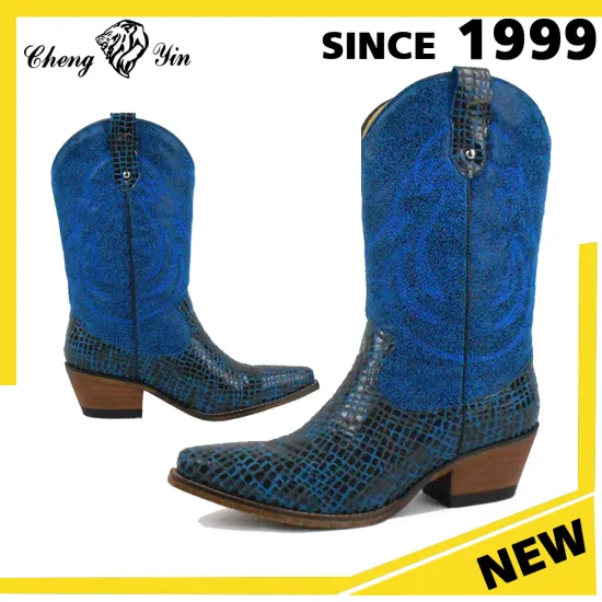 2017 Well-being blue snakeskin western cowboy boots womens china factory