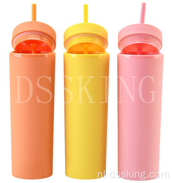 Herbruikbare plastic bekers 16 oz dubbele wand acryl plastic tuimelaar met deksels en rietjes