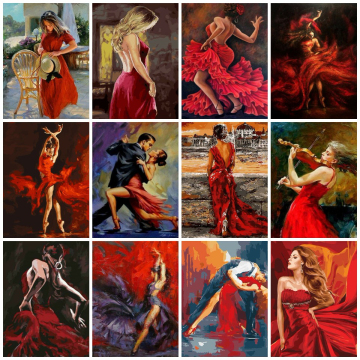 AZQSD Woman Painting By Numbers Dance Draw By Number On Canvas Portrait Home Decor Arcylic Oil Painting Hand Paint Kit Canvas