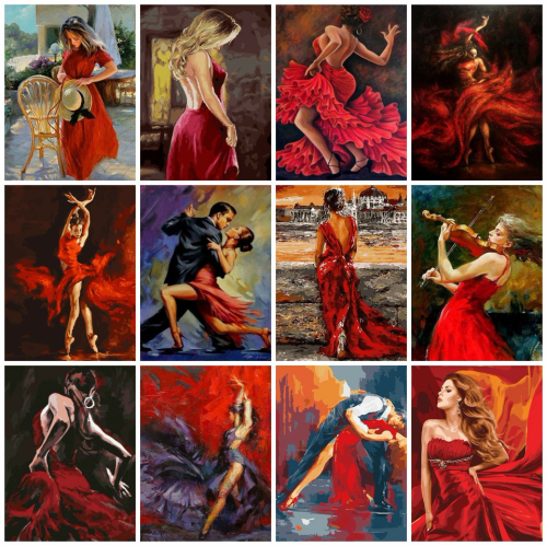 AZQSD Woman Painting By Numbers Dance Draw By Number On Canvas Portrait Home Decor Arcylic Oil Painting Hand Paint Kit Canvas