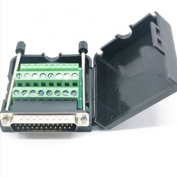 D-SUB DB25 Male RS232 Serial Plug Connector with Terminal Post Block Adapter Breakout Board - Black Shell