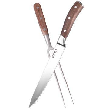 QXF Black Walnut Chef Professional BBQ Meat Carving Knife and Fork Set