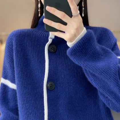 Retro small lapel simple patchwork single breasted coat