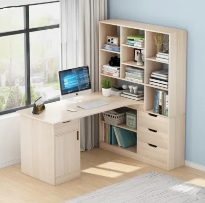 Contracted Simple Desktop Study Table with Bookshelf for Home Office and Study