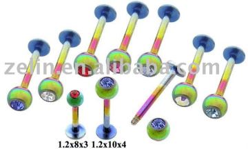 Rainbow Anodized Labret jewelry with Stone Ball body lip piercing jewelry