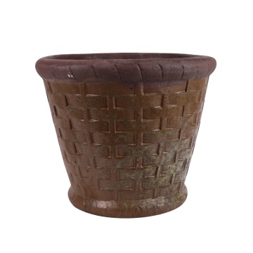 RXCH01-A: Antique Red Carved Woven Pattern Ceramic Cylinder Flower Pot - Jingdezhen Porcelain