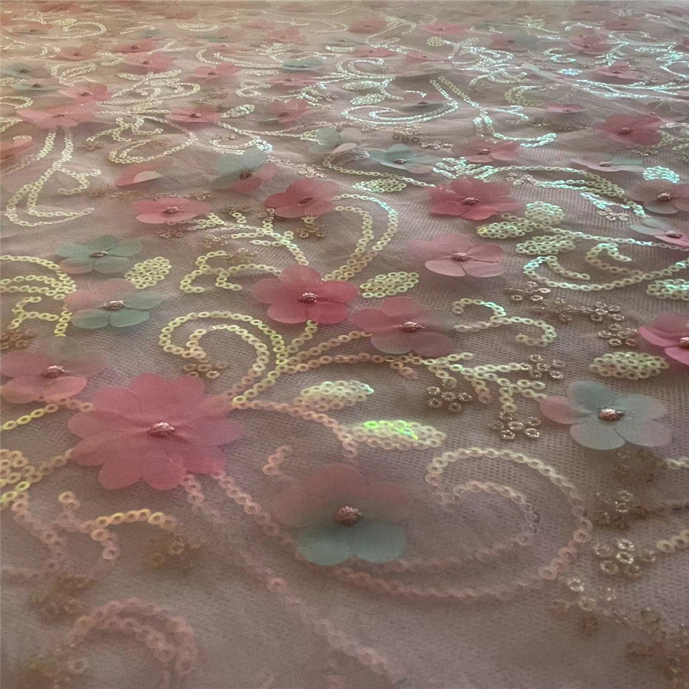 Fancy Laser Embroidery with 3MM Sequins Spangle Mesh Fabric