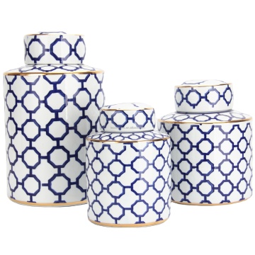 Decorazioni cucine personalizzate: J013 Set di barate blu in ceramica di lusso e bottiglie e barattoli da tè in porcellana