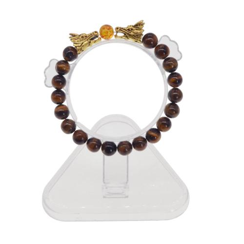 Men Dragon Beads Tiger's Eye Charms Stretch Bracelet