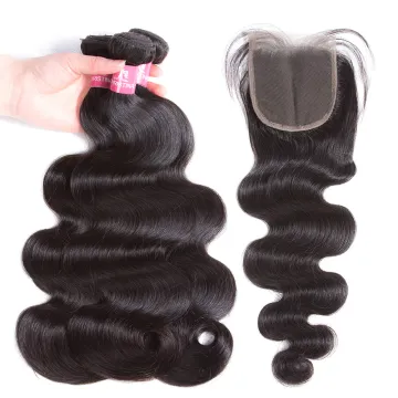 Royce Virgin Cuticle Aligned Hair Unprocessed Raw Brazilian Hair Bundles with Lace Closure Body wave