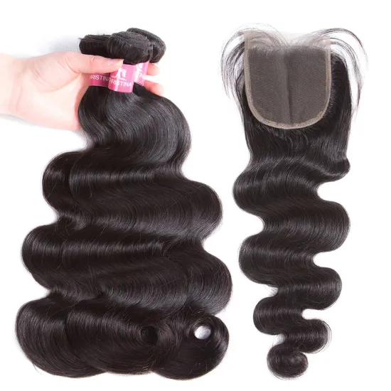 Royce Virgin Cuticle Aligned Hair Unprocessed Raw Brazilian Hair Bundles with Lace Closure Body wave