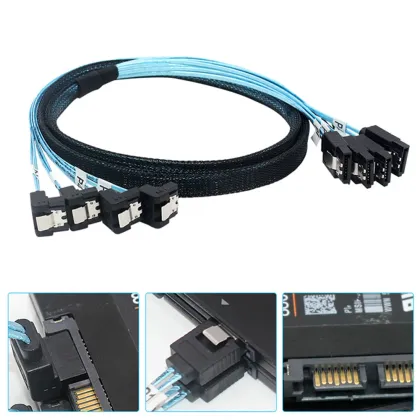 90 Degrees SATA 3.0 Mini SAS Cable 6Gbps 4 SATA to 4 SATA 7 Pin SSD Data Cable