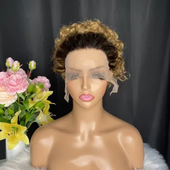 Short Curly Pixie Cut Human Hair Wig for Black Women - Glueless 13x1 Lace Frontal