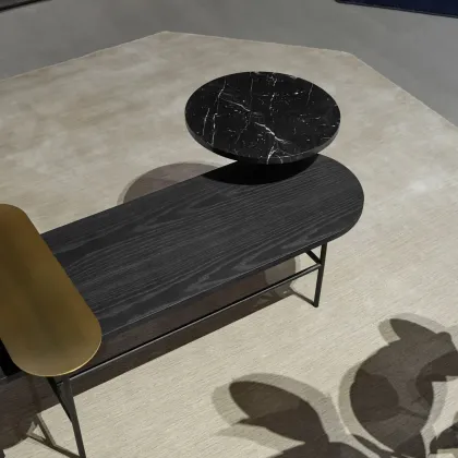 Minimalist Black wooden Top Metal Base Center table