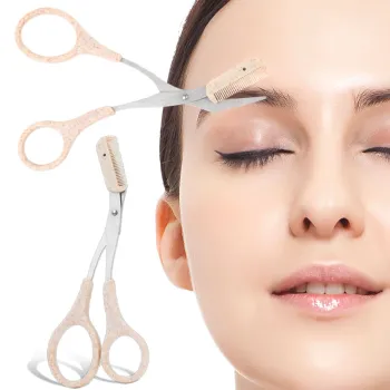 Wheat Straw Eyebrow Scissors: Stainless Steel Non-Slip Grip Trimming Tool