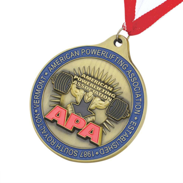 Custom metal soft enamel powerlifting medal with ribbon