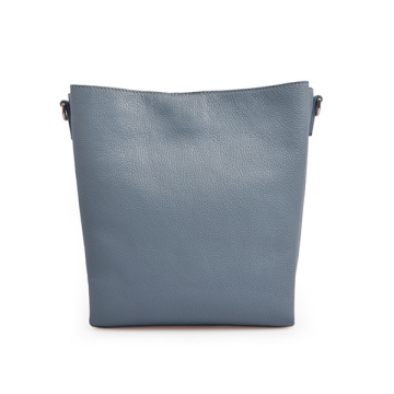 Soft Blue Slouchy Leather Bucket Bag Simple Design