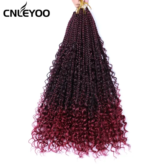 Factory 18" Bohemian Box Braids Bohemian Crochet Hair (12 Roots/piece) Curly End Crochet Box Braiding Hair Extension for Women