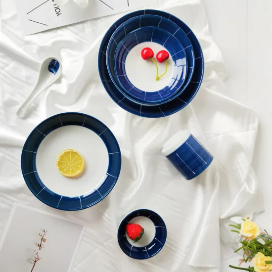 new design  plate white and blue plate sets dinnerware ceramic plate set