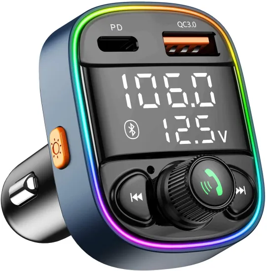 Modern Car Audio Kit: MP3 Player, Bluetooth Dual Display Receiver, FM Transmitter & Quick 20W Charge