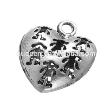 Antique silver heart shape cute bear decoration hollow Zinc alloy metal bead