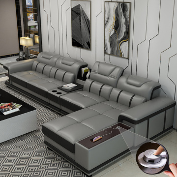 Modernes L -Form -Ledersofa Set mit drahtloser Ladung - heißer Verkauf