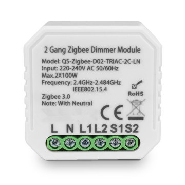 Tuya Zigbee3.0 100-240V 2-Gang Smart Dimmer Switch with Neutral Wire and Alexa Voice Control