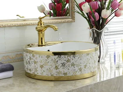 KD-05GBC Charm Gold Plated Ceramic Wash Basin