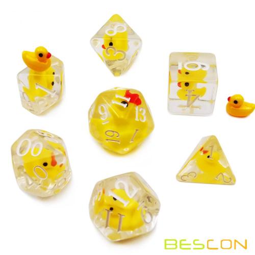 Bescon YellowDuck RPG Würfel 7er Set, Neuheit Yellow Duck Polyhedral Game Würfel Set