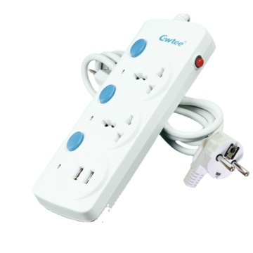 High Quality White USB Electric Extension Socket with Individual Switches and Overload Protection