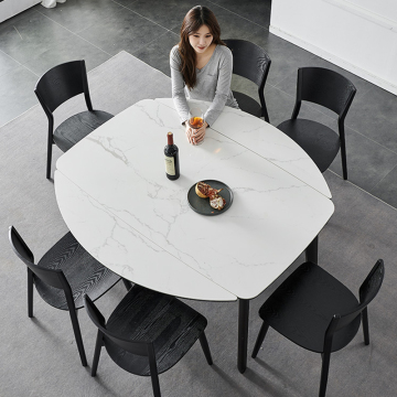 Extendable Round Stone Dining Table Set with 6 Chairs - Luxury China Furniture Concrete