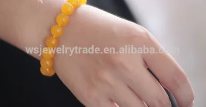 Natural crystal bracelet Yellow chalcedony Bracelet 8mm Zhaocai yellow essential white moss