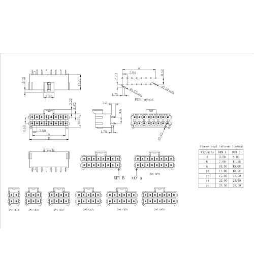 3.50mm pitch 180°Wafer Dual Row With Post TYPE Connector Series